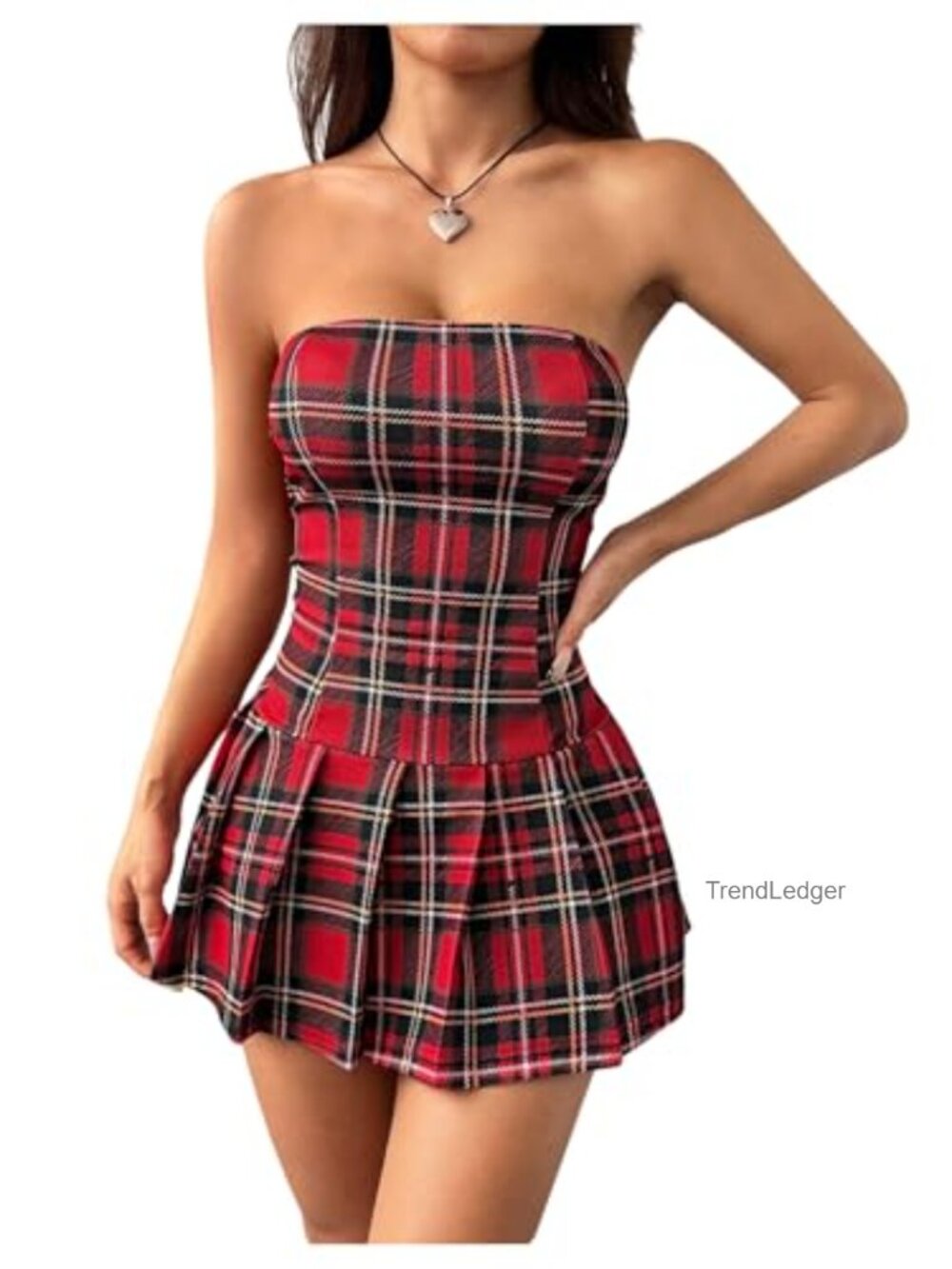 Plaid Strapless Bubble Mini Dress Sleeveless A Line Y2K